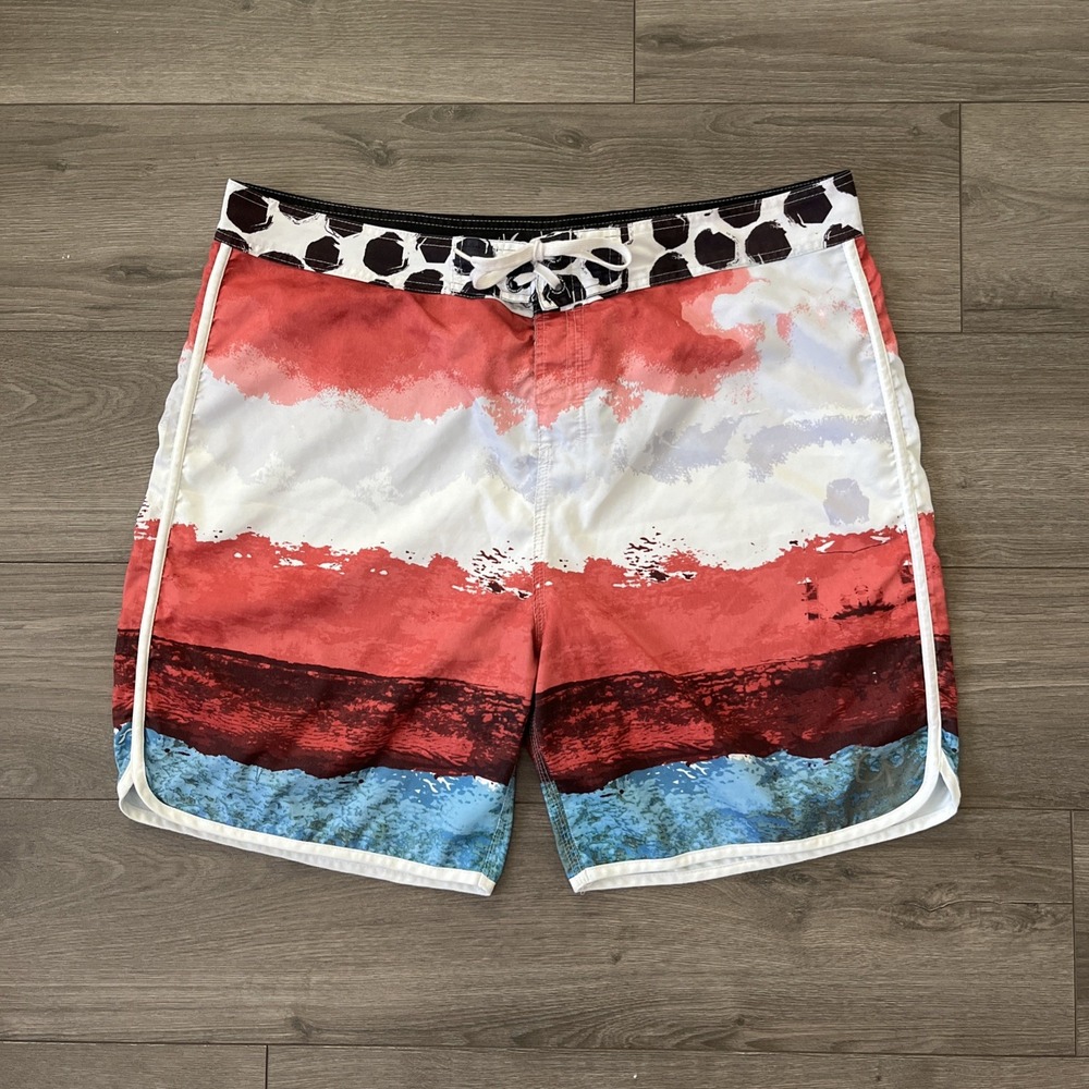 OP Ocean Pacific Boardshorts Mens Sz 40 Red White Blue Stripes
